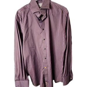 Thomas Dean Purple Striped Button Front Long Sleeve Shirt Men's Size Large